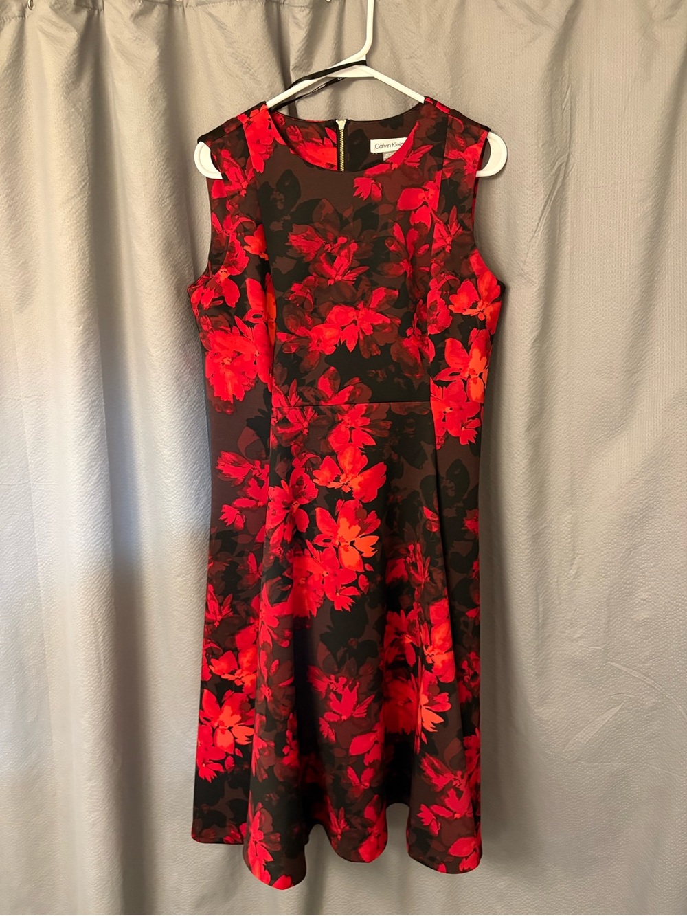 Calvin Klein Black Dress with Bold Red Floral Print